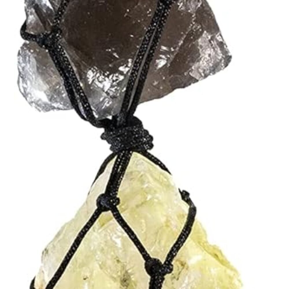 Hanging Car Charm - Smoky Quartz & Citrine - Dangling Moon, Healing Crystal Acce